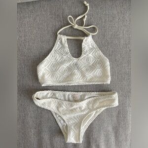 Roxy Crochet Knit White Bikini Size Small